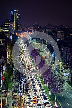 Bucharest night cityscape center in Bulevardul LascÃÆr Catargiu